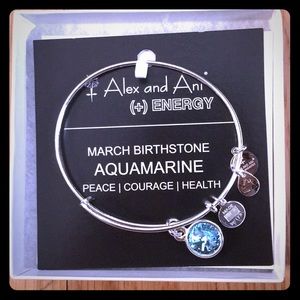 Never worn Alex and Ani Aquamarine Bracelet
